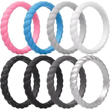 Imagem de ThunderFit Alianças de casamento femininas giratórias finas - Anéis de casamento empilháveis de silicone - 2,5 mm de largura - 2 mm de espessura, 7.5 - 8 (18.2mm), Silicone, Sem pedra preciosa