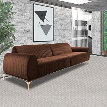Imagem de Sofá 4 Lugares Sala de Estar Bipartido Base de Madeira Euro 260 cm Veludo Marrom - Gran Belo