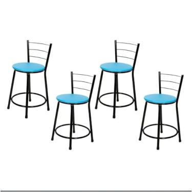 Imagem de Jogo 4 Banqueta Baixa Para Cozinha Preta Assento Azul