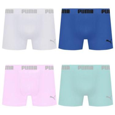 Imagem de Kit 4 Cuecas Puma Boxer Sem Costura Masculina, Branco, Verde, M