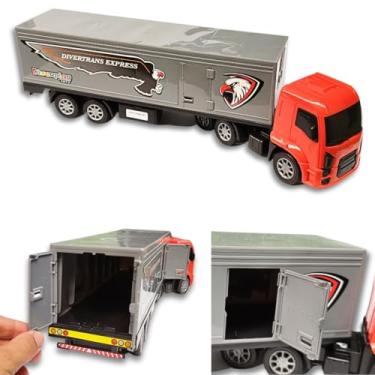 Imagem de Caminhão Brinquedo Carreta Baú Brinquedo Abre Porta Divertrans Diverplas (Cinza)
