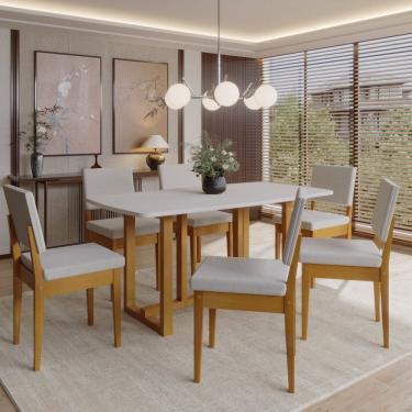 Imagem de Conjunto para Sala de Jantar Filadélfia Tampo Oval 170cm com 6 Cadeiras Madeira Maciça Miami Cerejeira/Cinza/Off White