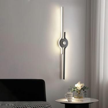 Imagem de GZZBMY Luzes LED de parede internas modernas simples alumínio metal arandelas de parede tira longa duas linhas luminária sala de estar lâmpadas de parede para quarto corredor corredor sala de jantar