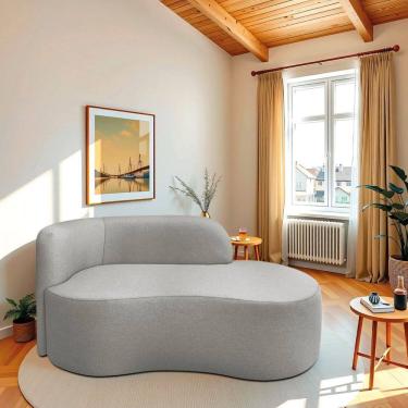 Imagem de Recamier Curvo Orgânico 200cm 3 Lugares Lado Direito para Sala ou Quarto Linho Japão Cinza Claro