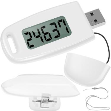 Imagem de Pedômetro 3D para caminhada, contador de passos simples, rastreador de passos recarregável por USB com luz de fundo, clipe removível e cordão, clipe preciso para homens, mulheres e crianças