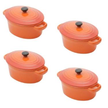 Imagem de Conjunto de 4 mini panelas Laranja ovais de porcelana, com tampa - 15c