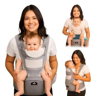 Imagem de AIEBAO Mochila Canguru Classic Para Bebê, Ergonômico, Com Assento, 03 Modos de Uso, Apoio Lombar, Com Suporte de Cabeça, Bolso Frontal e Lateral, Até 48 Meses, Suporta 36kg, Acolchoado, Fivelas Ajustáveis, Cinza.
