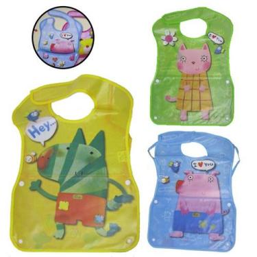 Imagem de AVENTAL DE PLASTICO INFANTIL / BABADOR COM CATA MIGALHAS + tiras autoc