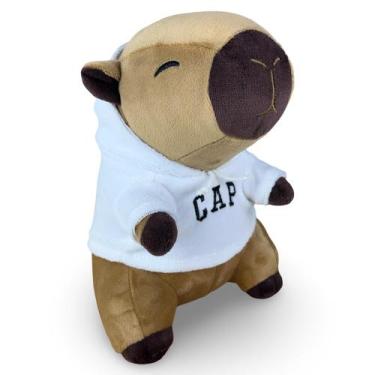 Imagem de Bicho de Pelúcia Capivara 20cm Toybrink Moletom Capuz Branco