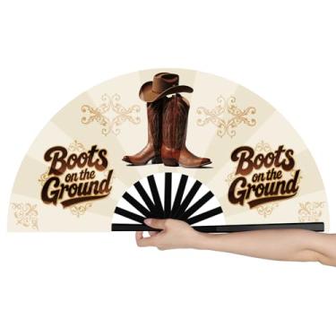Imagem de Ventoinhas grandes de 33 cm para dança de linha, leque de botas no chão para mulheres, ventilador de poping de dança de linha para dança, design de silhueta de vaqueira ocidental, ventilador portátil