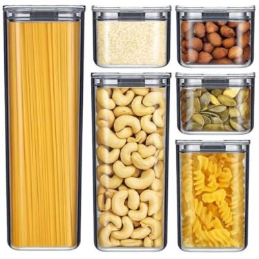 Imagem de Conjunto de Potes Herméticos, Tampa com Vedação, Empilháveis, Multiúso P/Armário Cozinha Despensa Macarrão Café Alimentos Açúcar, Kit Organizadores (Kit 6 Potes)