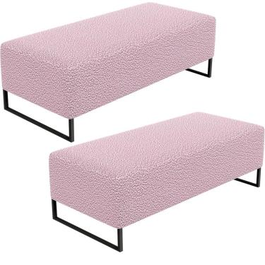 Imagem de Kit 02 Puffs Decorativo Sala de Estar Bali W01 Base Ferro 120x50 cm Bouclê Rosê - Lyam Decor
