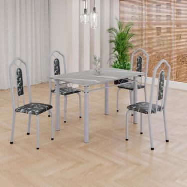 Imagem de Conjunto De Mesa Tubular 4 Cadeiras 120x75cm Mart Perola Com Tampo Em Granito Topázio Brenda 010 - Tudo De Móveis Arabesco