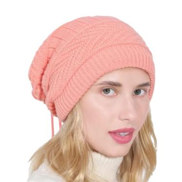 Imagem de Gorro feminino de malha elástica sólido cachecol quente inverno feminino gorro ajustável