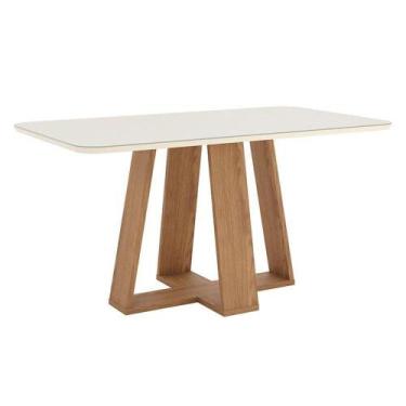 Imagem de Mesa De Jantar Lins 160 Cm Canto Arredondado Com Vidro Nature Off Whit