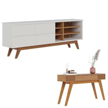 Imagem de Rack Bancada Noronha 1.8 Off White Matte Freijó Com Aparador Riviera F