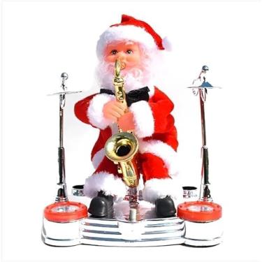 Imagem de Musical Decorativo com Saxofone, Bonequinho Natalino com Luzes LED e Som, Base Iluminada, 20x17x7.5cm, Vermelho e Branco, Decoração para Casa e Festas