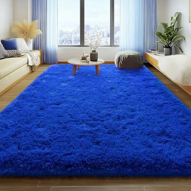 Imagem de Tapete macio e fofo para sala de estar, 10 x 15 cm, azul brilhante, para quarto, sala de estar, tapete felpudo antiderrapante para meninas, meninos e crianças, tapetes para dormitório, decoração de