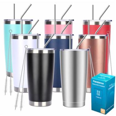 Imagem de Pandance Copos Térmicos De Aço Inoxidável 20 Onças Com Tampa E Canudo, Água A Vácuo Parede Dupla Para Bebidas Quentes Geladas, Caneca Viagem (Mix, Pacote 8)