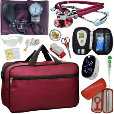 Imagem de Kit Bolsa Cores Aparelho de Pressao Esfigmomanometro Estetoscópio Medi