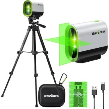 Imagem de Enventor Nível de laser verde com tripé, bateria recarregável USB de 164 m, nível de laser autonivelante de 360°, ferramenta a laser de linha cruzada para uso externo com modo de pulso