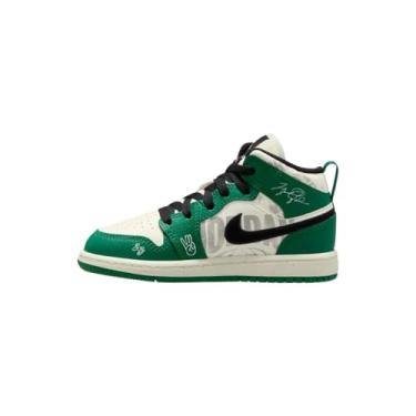 Imagem de Tênis pré-escolar Air Jordan 1 Mid SE (branco/verde), Branco/Verde, 12 Little Kid