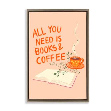 Imagem de Stupell Industries Need Books & Coffee Gray Framed Floater Canvas Wall Art, design por Florentina Dolci, 25 x 17