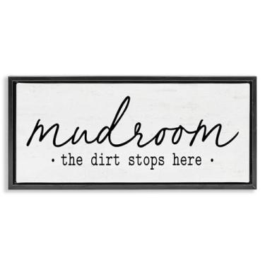 Imagem de Stupell Industries Mudroom Script Dirt Stops Here Brown Framed Floater Canvas Wall Art, design by Lettered and Lined, 11 x 25