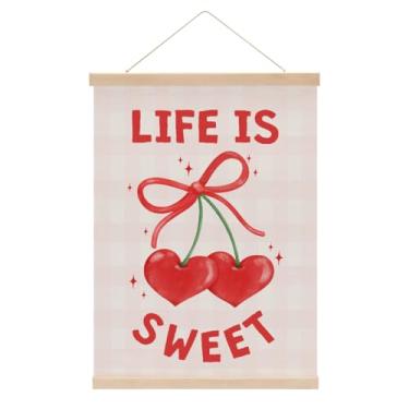 Imagem de Cabide de pôster de arte de parede de banheiro cereja rosa, laço rústico de cerejeira, moldura para pendurar em casa, sala de estar, quarto, sala de aula, presentes de Natal e aniversário para