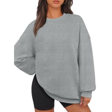 Imagem de Moletom MEROKEETY Oversized para mulheres cinza claro tamanho L