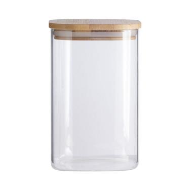 Imagem de Pote De Vidro Com Tampa De Bambu Oikos 1,1l Hermético Quadrado
