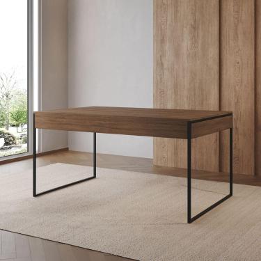 Imagem de Mesa Jantar Industrial Retangular Amêndoa 137X90Cm Filadélfia Base Ferro Preto
