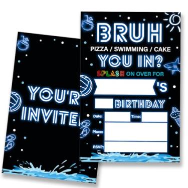 Imagem de VIYZZX Convites de festa de aniversário para meninos, adolescentes, adolescentes, adolescentes, convites de festa de néon com envelopes, conjunto de 20, dupla face