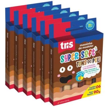 Imagem de Kit C/ 6 Massinha de Modelar Tons de Pele TRIS 6 Cores - 90GRS