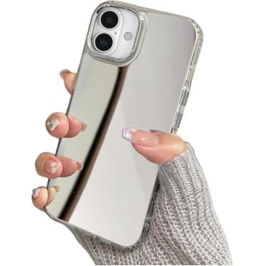 Imagem de YTanazing Capa espelhada para iPhone 17 para mulheres e meninas, linda capa de vidro brilhante traseira rígida com silicone macio transparente à prova de choque moldura de TPU para iPhone 17