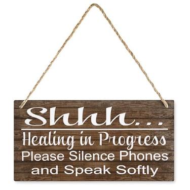 Imagem de Shhh Healing In Progress Please Silence Phones And Speak Softly Placa de madeira retrô de madeira decorativa decorativa decorativa para porta de casa, placas de parede vintage, decoração de 30 x 15 cm
