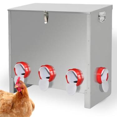 Imagem de XKV Alimentador de frango automático de metal 40,8 kg com 8 portas, sem desperdício de alimentação, suporte para todas as estações, resistente ao clima e à prova de animais, adequado para frango