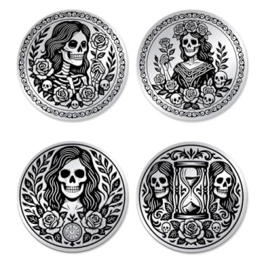 Imagem de UNICRAFTALE 2Pcs Rose Woman Momento Mori Coin 3D Skull Coin Stainless Steel Double Sided Decision Coins Mexican Style Challenge Coins Flipping Token Daily Stoic Gifts for Men Women