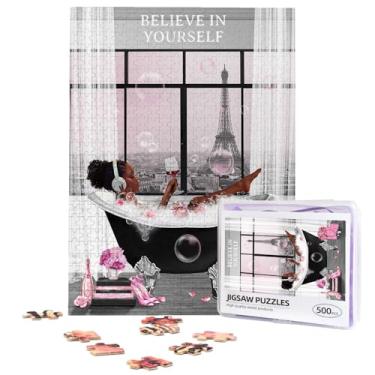Imagem de African American Jigsaw Puzzles 500 Pieces for Adults, Bath Time Drinking Scene, Black Woman Wooden Puzzle for Stress Relief, Challenging Brain Teaser & Home Decor