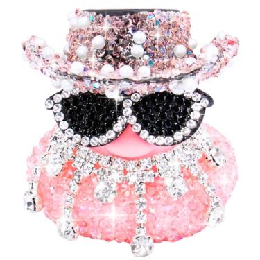 Imagem de wonuu Ornamentos de carro de pato de borracha brilhante diamante rosa decorações de painel brilhantes para acessórios de carro legais, óculos de diamante