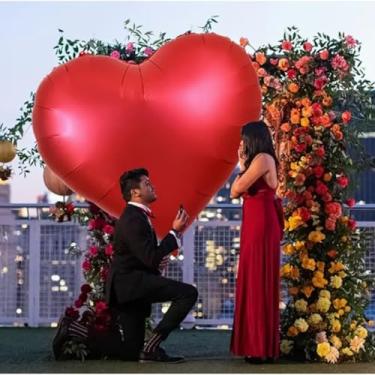 Imagem de Balão de filme de alumínio vermelho em forma de coração de 153 cm para decoração de aniversário, casamento, noivado, festa de aniversário (vermelho)