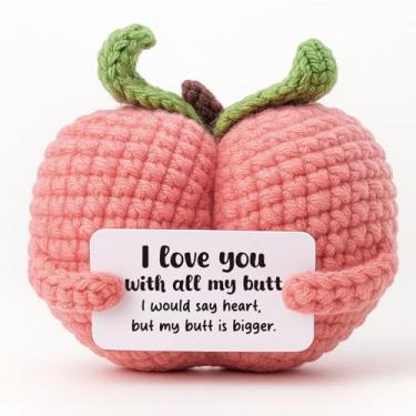 Imagem de FRBFRB Funny Crochet Peach Gift for Couples | 'I Love You with All My Butt' Anniversary, Birthday Present for Husband, Boyfriend | Sarcastic Valentine's Day Gag Gift for Wife, Girlfriend
