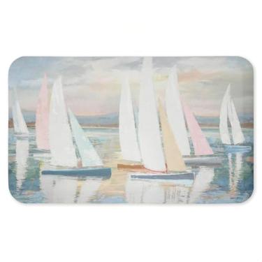 Imagem de Tapete antifadiga para veleiros pastel calm, tapete ergonômico acolchoado para cozinha e pé com suporte antiderrapante, tapete confortável ecológico, design da Amber Sterling, 76 cm x 45 cm