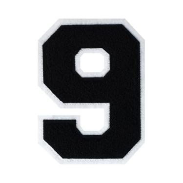 Imagem de 1 peça de patch de número de chenille preto de 11,4 cm com borda branca – Remendos do alfabeto para roupas, jaquetas, mochilas, chapéus para decoração personalizada, nome personalizado e artesanato