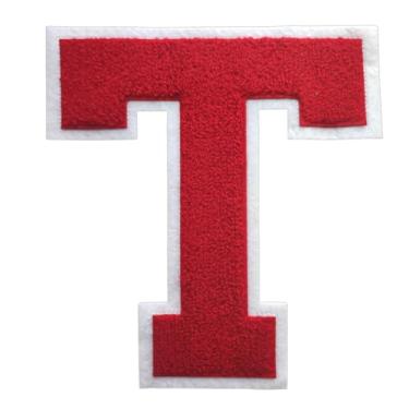 Imagem de 1 peça de patch vermelho de 16,5 cm de ferro em chenille com borda branca – Remendos do alfabeto para roupas, jaquetas, mochilas, chapéus para decoração personalizada, nome personalizado e artesanato