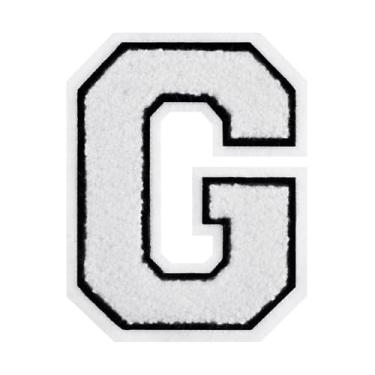 Imagem de 1 PÇ Patch de letra de chenille de ferro branco de 11,4 cm com borda preta – Remendos do alfabeto para roupas, jaquetas, mochilas, chapéus para decoração personalizada, nome personalizado e artesanato