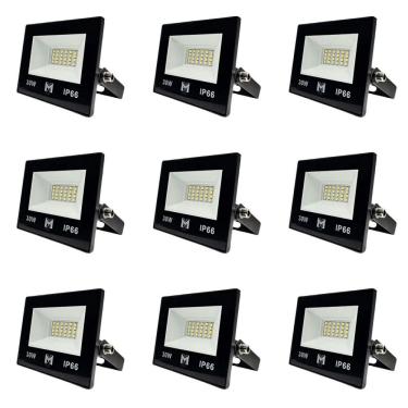 Imagem de Kit 9 Refletor Led 30w Smd Bivolt 6500k Fachada Pavilhão Ip66 Mx-0316