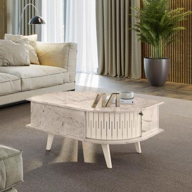 Imagem de Mesa De Centro Para Sala Com 2 Portas Narvelli Calacata-off White M20 - D'rossi