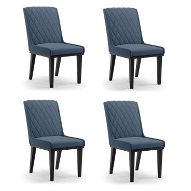 Imagem de Cadeira Sala De Jantar Base Madeira Preto Kit 4 Sofia Suede Azul Marinho D03 - D'rossi Bege