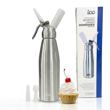 Imagem de ICO Dispensador profissional de chantilly de alumínio para chantilly caseiro, chantilly para sobremesas, molhos, molhos e licores infundidos, prata, 1 litro
